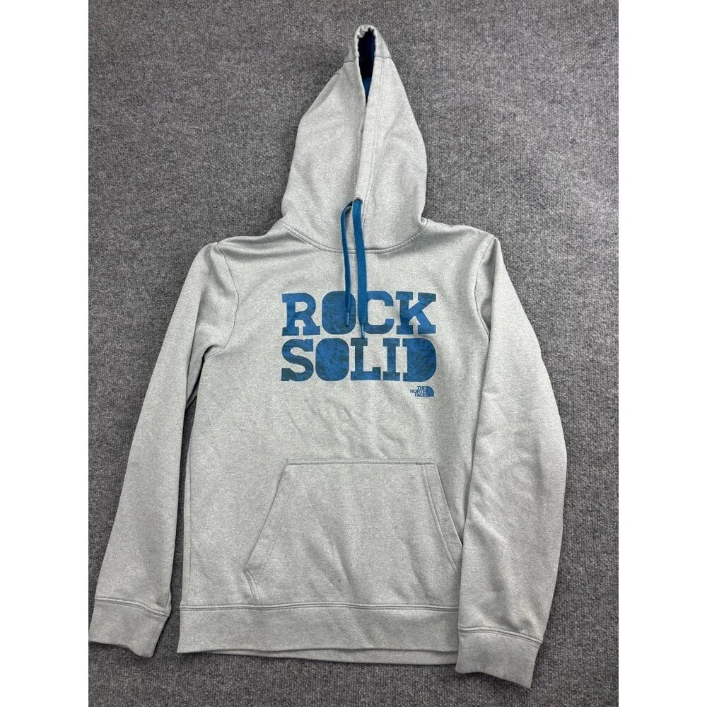 The North Face Hoodie Mens Medium‎ Gray Pullover Fleece Sweatshirt Rock Solid